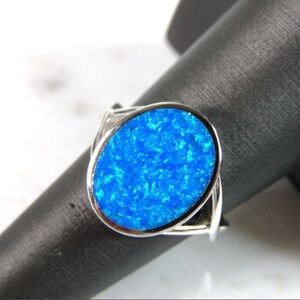 Womens Sterling Silver Modernist Blue Opal Ring